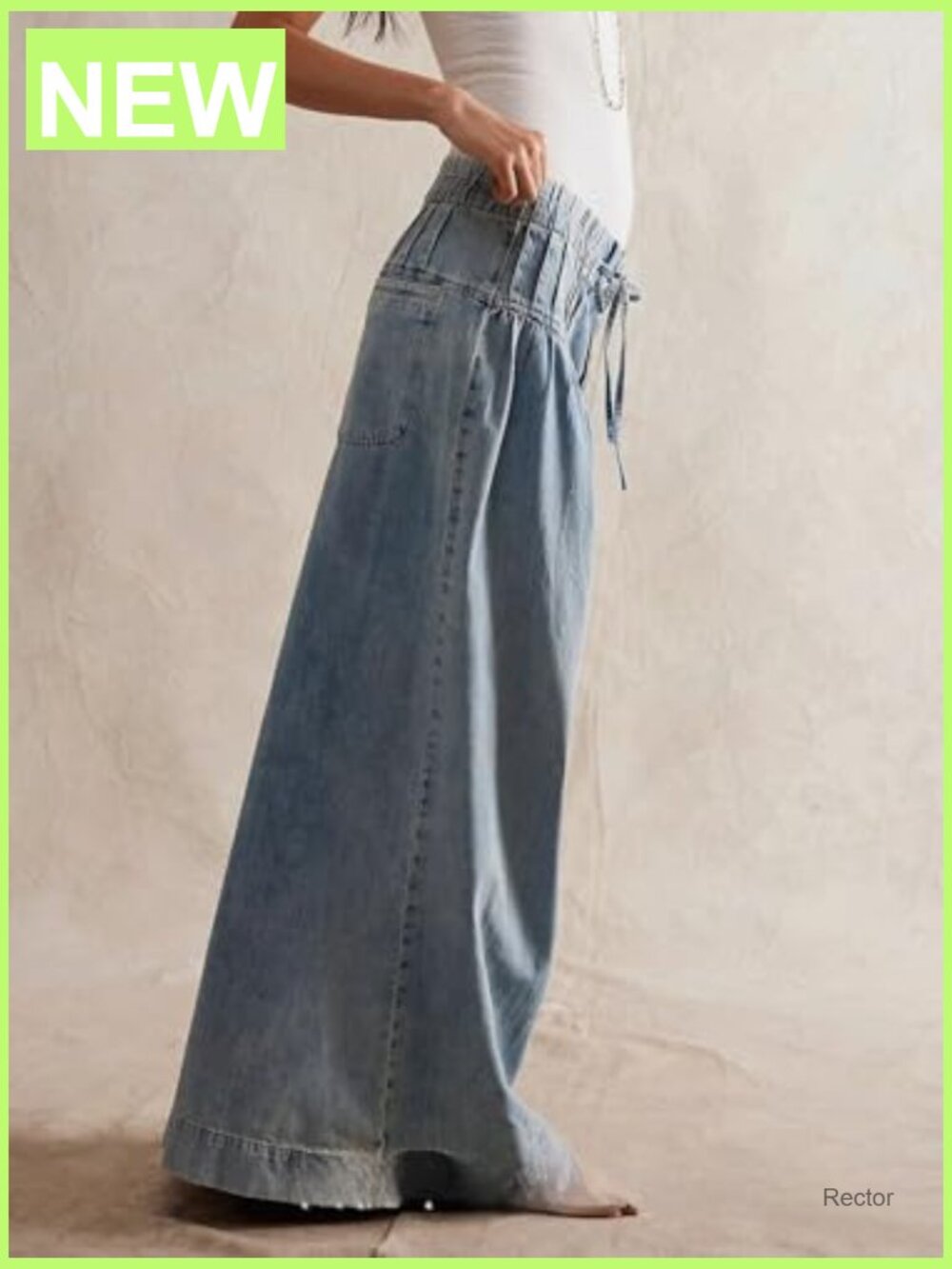 Baggy Wide Leg Denim Pants Drawstring Midi Waisted Flare Jeans Ruffle Pleated - Picture 4 of 7